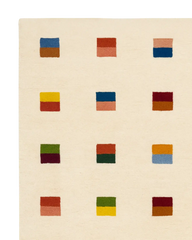 Multicolor geometric hand-tufted rug with vibrant square accents