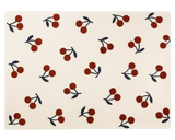 Contemporary cherry design rug featuring red motifs on a cream wool base.