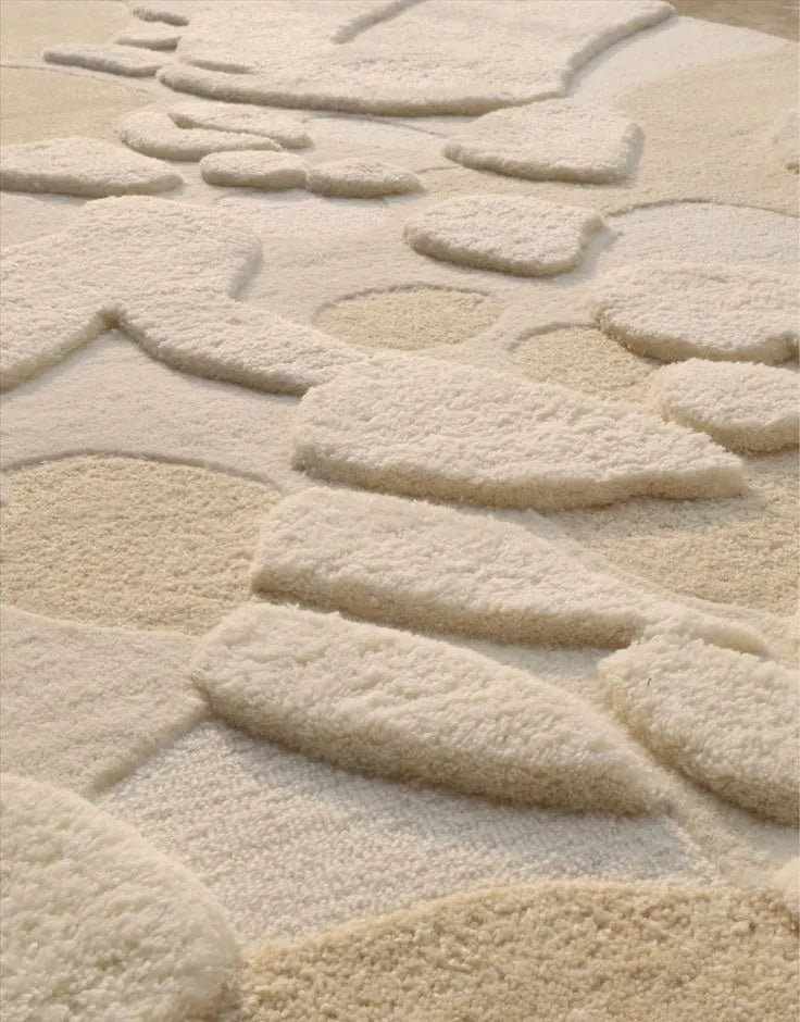 Beige, cream and Ivory Modern Neutral Abstract Organic Irregular Hand Tufted Rug