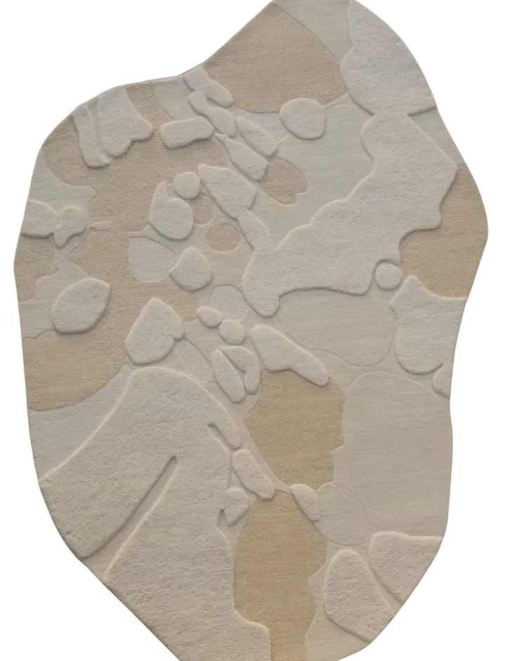 Modern Neutral Abstract Organic Irregular Hand Tufted Rug