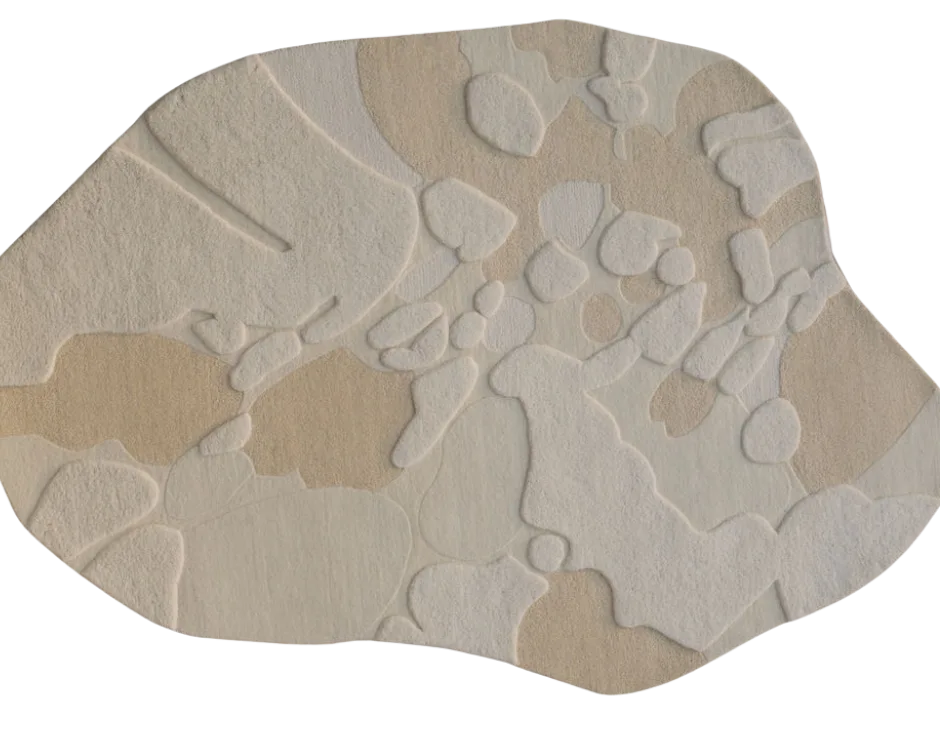 Beige and Cream Modern Abstract Organic Irregular Hand Tufted Rug