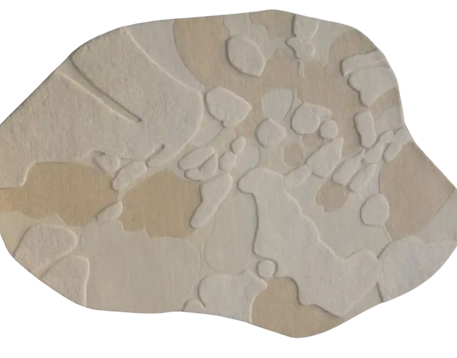 Modern neutral abstract organic irregular rug with cream and beige textured pattern