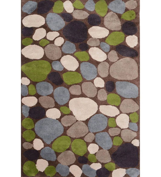 Pebble pattern hand-tufted wool rug with green, blue, and ivory accents