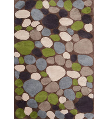 Pebble pattern hand-tufted wool rug with green, blue, and ivory accents