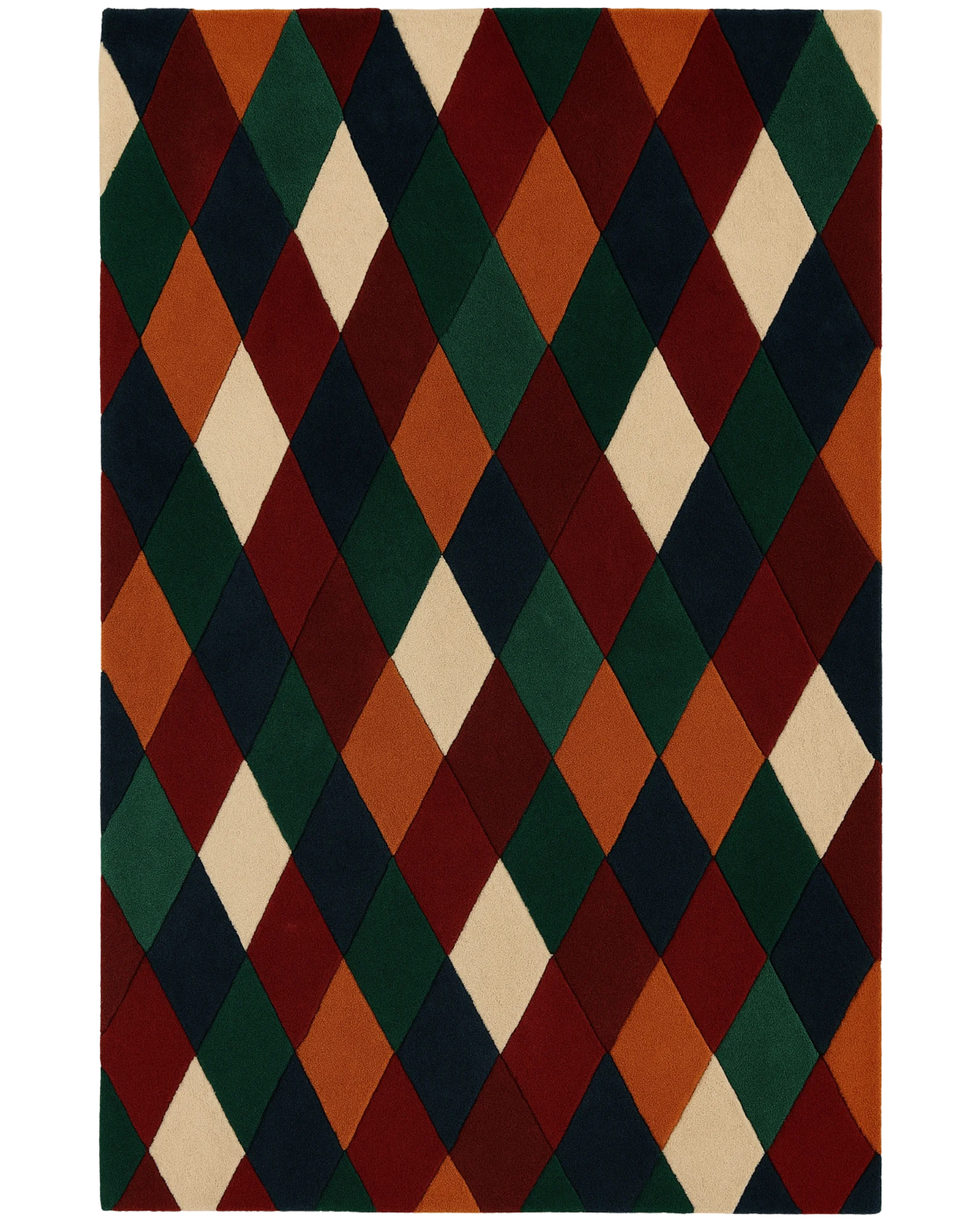 Multicolor diamond rug – hand-tufted wool harlequin pattern.