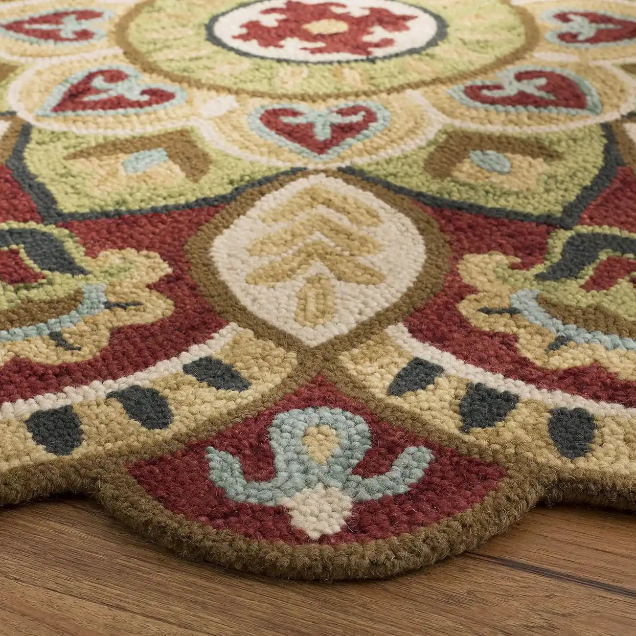 Artistic medallion area rug made from premium wool.