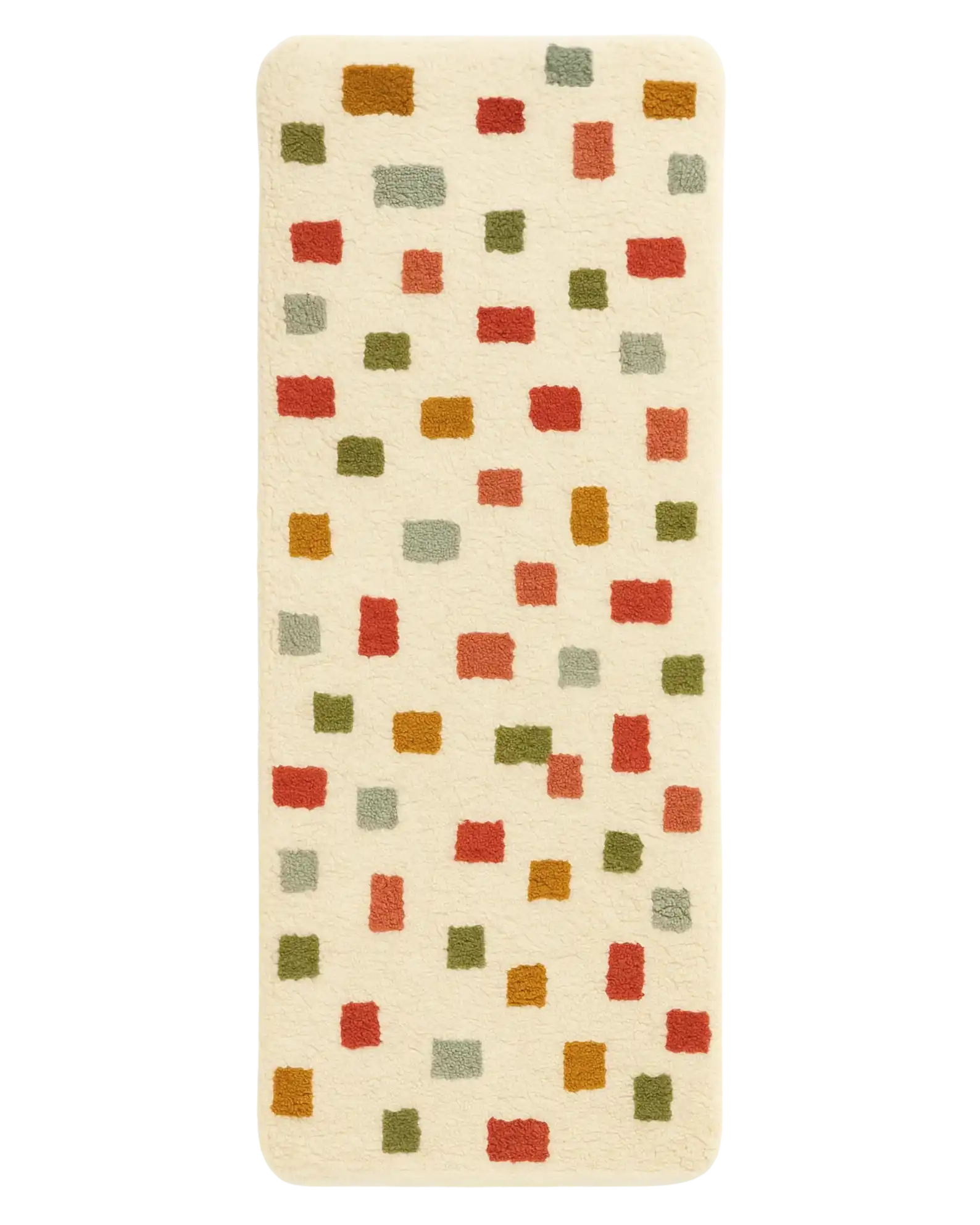 Hand-tufted color block runner rug with multicolor abstract pattern.