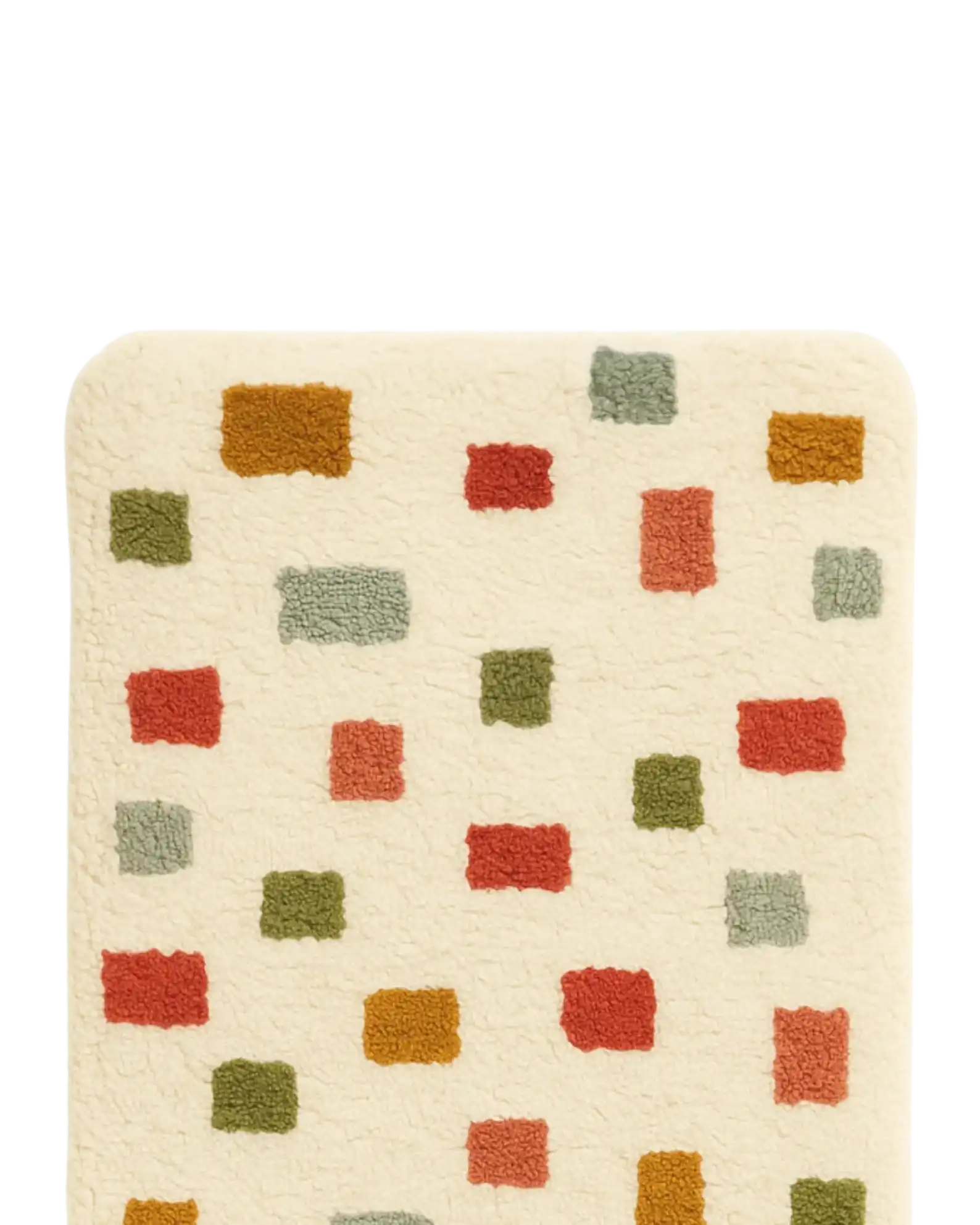 Minimalist multicolor block runner rug with modern artistic style.