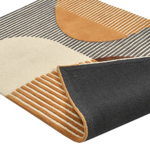 Contemporary geometric wool rug with striped patterns in ivory and gray