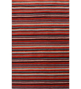 Red, orange, and grey striped hand-tufted wool rug