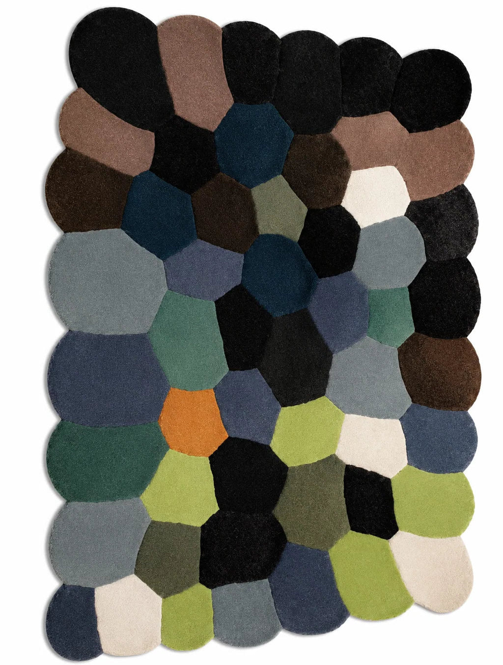 Multicolored hexagonal rug on a white background