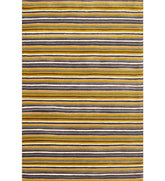 Striped hand-tufted wool rug in mustard yellow, grey, and brown