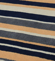 Contemporary striped rug in navy blue, gray, and beige by Mannat Rugs.