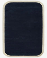 Hand-tufted navy blue wool area rug with cream border modern rectangular carpet for living room or bedroom