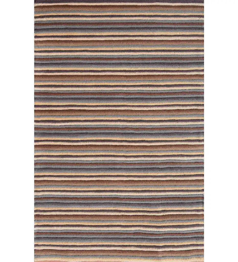 Hand-tufted wool rug with horizontal brown and grey stripes