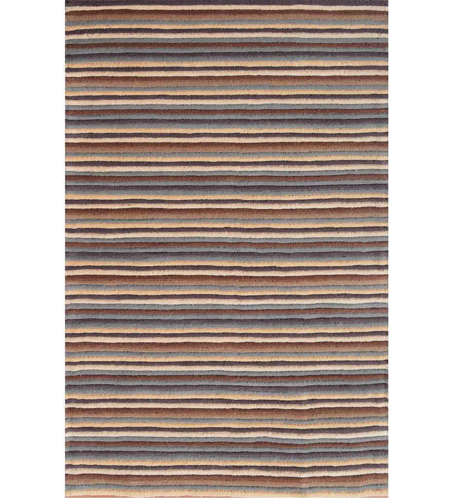 Hand-tufted wool rug with horizontal brown and grey stripes