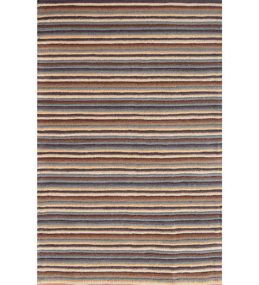 Hand-tufted wool rug with horizontal brown and grey stripes