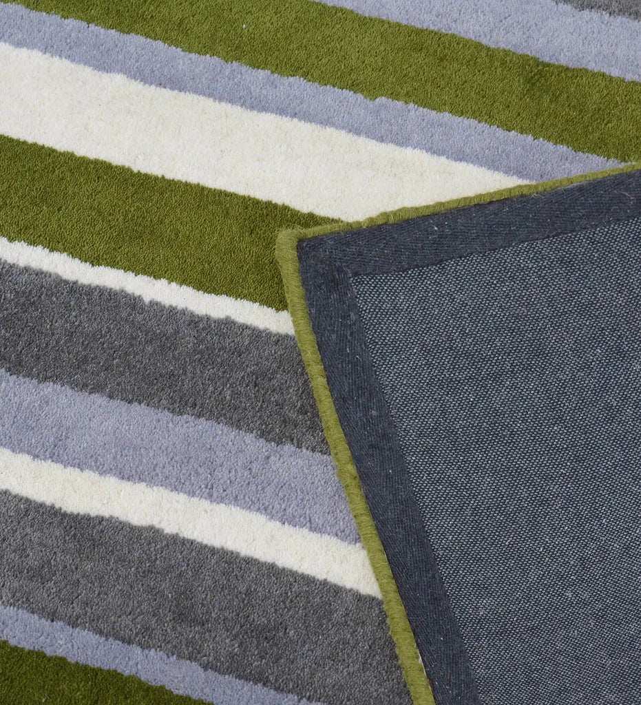 Contemporary hand-tufted rug in green, gray, and blue color combination.