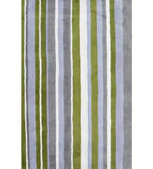 Olive green, gray, and blue hand-tufted wool rug with modern vertical stripes.