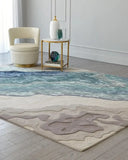 Opulence Thread hand-tufted luxury rug with abstract blue and beige design in modern room