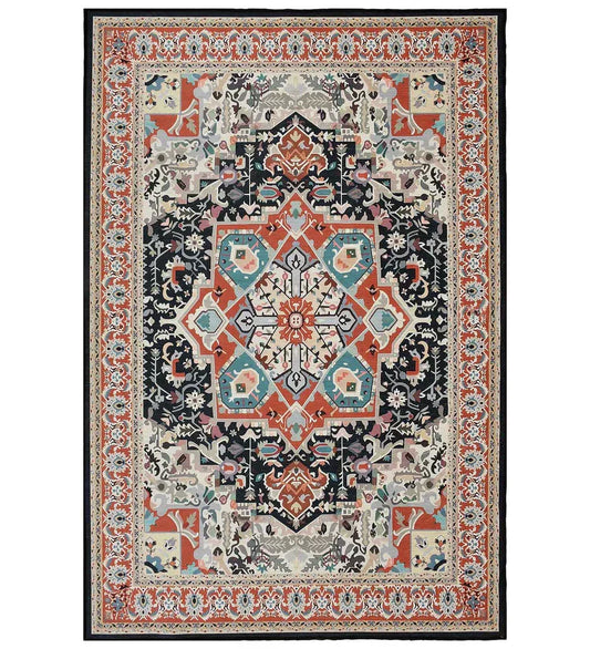 Orange Serapi patterned machine washable rug.