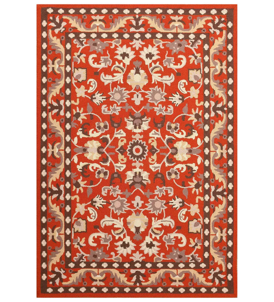 Traditional orange floral hand-tufted wool rug with Oriental design