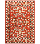 Traditional orange floral hand-tufted wool rug with Oriental design