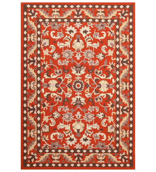 Traditional orange floral hand-tufted wool rug with Oriental design
