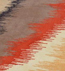 Luxury wool rug featuring artistic strokes in orange and beige
