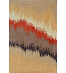 Orange, beige, and brown abstract hand-tufted wool rug
