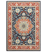Orange and Blue Traditional Hand Tufted Rug with Intricate Pattern for Living Room Decor