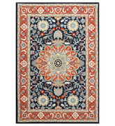 Orange and Blue Traditional Hand Tufted Rug with Intricate Pattern for Living Room Decor