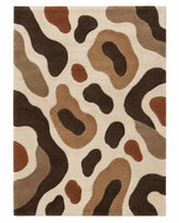 Brown and cream abstract wool area rug with organic shapes for a living room, 8x10 size