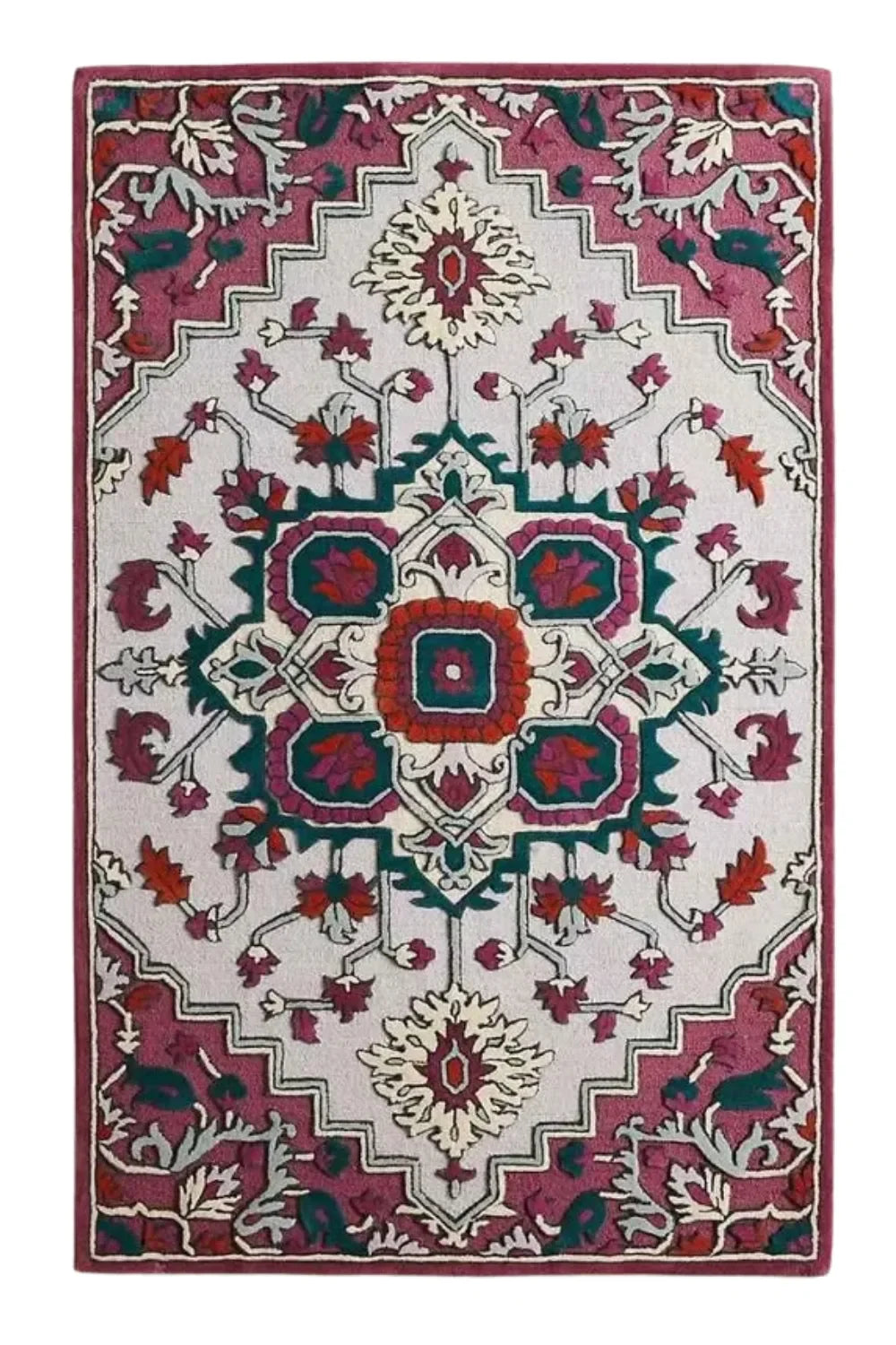 Persian Inspired Medallion Hand Tufted Wool Rug