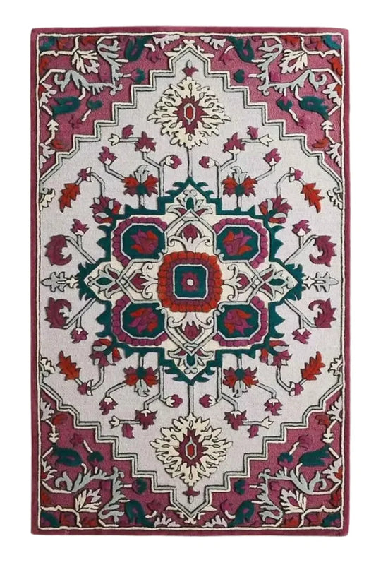 Persian Inspired Medallion Hand Tufted Wool Rug