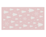 Machine washable pink holiday runner rug with modern Christmas tree pattern.