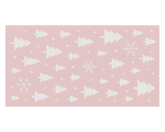 Machine washable pink holiday runner rug with modern Christmas tree pattern.