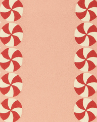 Pink wool Christmas rug with scalloped peppermint edges.