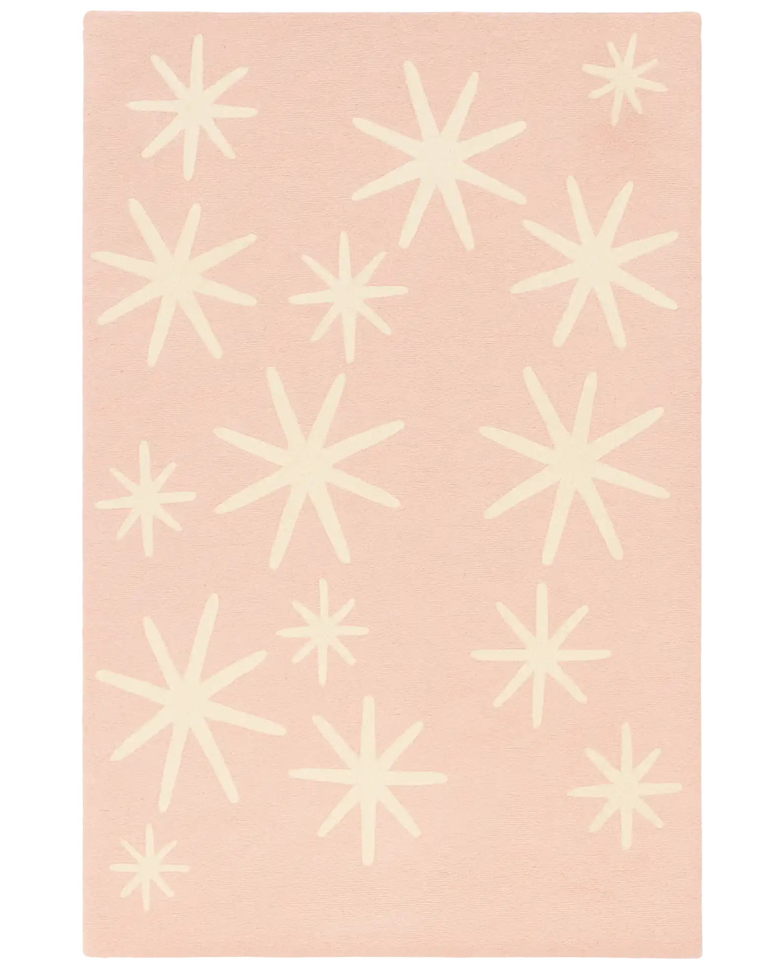 Pink Christmas rug with hand-tufted ivory starburst pattern