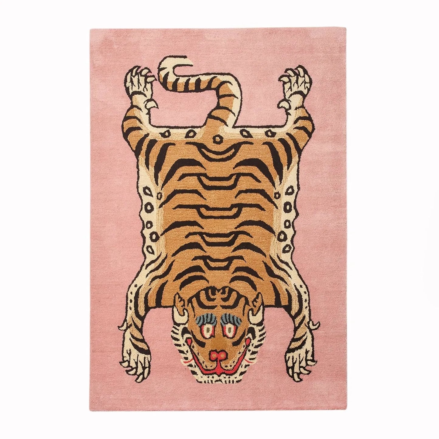 Rug with a tiger design on a pink background