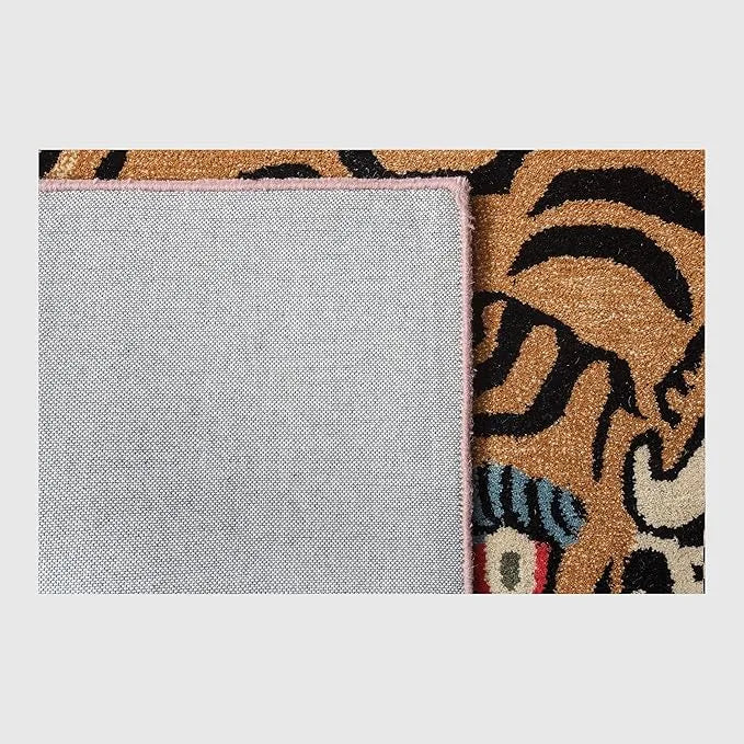 Textured fabric swatch with a tiger pattern on a plain background