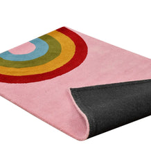 Handcrafted pink wool rug with modern minimalist style