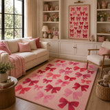 Pink Christmas Bow Pattern Design Area Rug - Hand Tufted