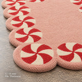Pink scalloped runner wool rug