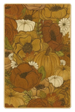 Pumpkin and floral autumn harvest rug in warm rust and gold tones.