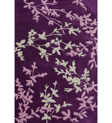 Botanical purple hand-tufted wool rug with floral vine design
