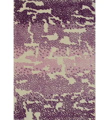 Purple modern abstract gradient textured rug with light beige background and pink accents