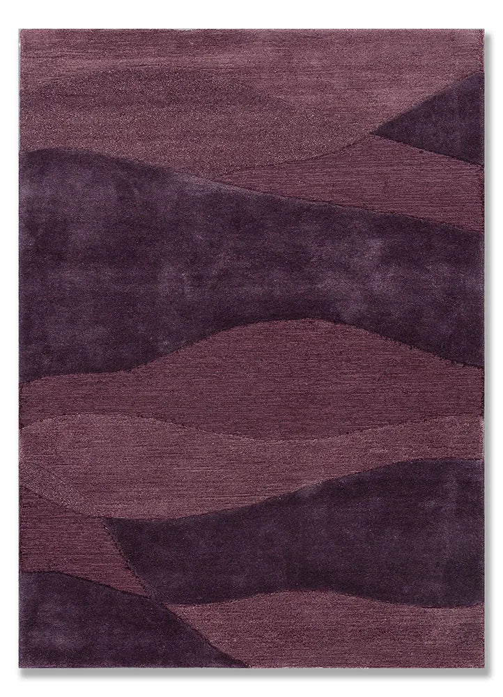 Purple abstract patterned hand tufted rug with hues of purple