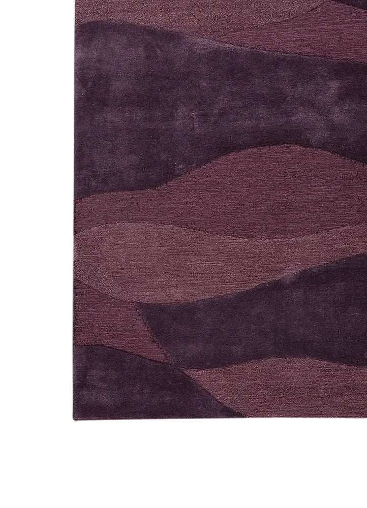 Purple modern rug with textured plum wave pattern and abstract design