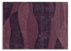 Purple modern plum wave textured rug with abstract curved patterns